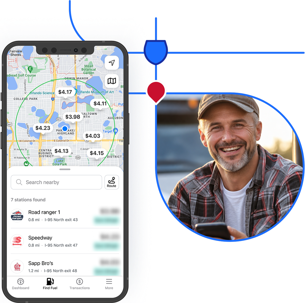 10-4 mobile app showing nearby locations